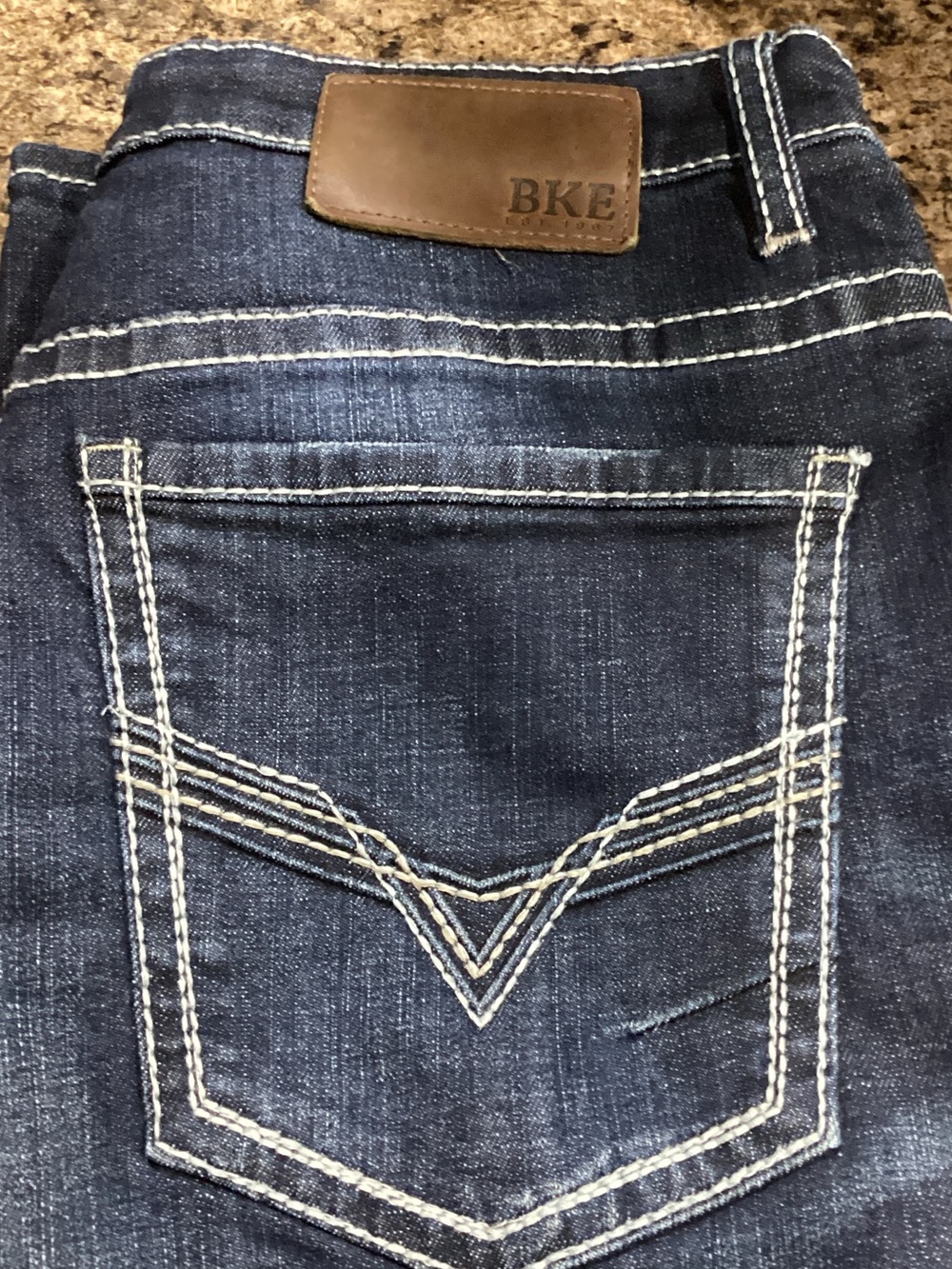 BKE Men's Dark Indigo Slim Straight Jeans with White Stitching